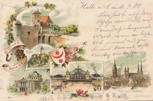 AK Litho Gruß aus Halle gelaufen 1900