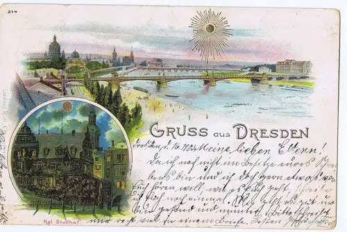 AK Litho Gruß aus Dresden gelaufen 1903