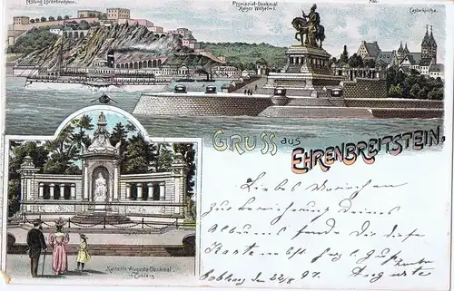 AK Litho Gruß aus Ehrenbreitsein gelaufen 1897