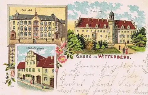 AK Litho Gruß aus Wittenberg gelaufen im Brief um 1900