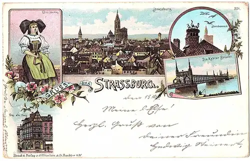 alte Ansichtskarte Gruss aus Strassburg gel.1897