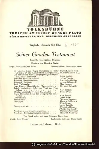 Hilpert Heinz, Schreyvogl Friedrich: Tod in Genf. Ein Schauspiel in acht Bildern. Montag, den 4. Dezember 1933. Programmheft. 