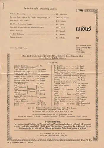 Theater am Schiffbauerdamm, Fritz Wisten: Theaterzettel Johann Nestroy DER BÖSE GEIST LUMPACIVAGABUNDUS 1949. 