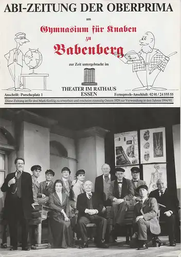 Theater im Rathaus Essen, Birgit Landgraf, Joachim Landgraf, Annette Dabs, Maria Mommartz, Jutta Ungelenk-Stamp ( Fotos ), Julia Reimann ( Zeichnungen ): Programmheft Heinrich Spoerl DIE FEUERZANGENBOWLE Spielzeit 1994 / 95. 