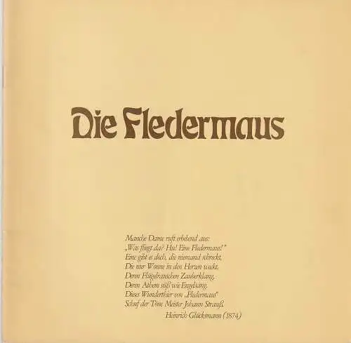 Niedersächsische Staatstheater Hannover, Hans-Peter Lehmann: Programmheft Johann Strauß DIE FLEDERMAUS Spielzeit 1982 / 83 Heft 3. 