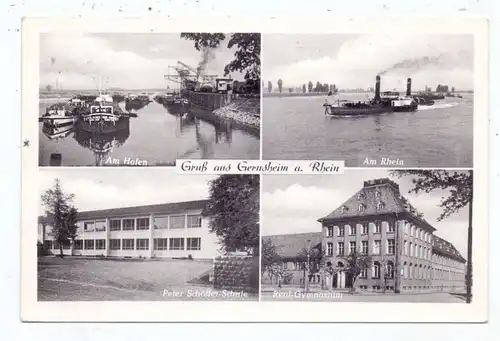 6084 GERNSHEIM, Hafen / Schöffler-Schule / Real-Gymnasium / Rhein-Binnenschiff