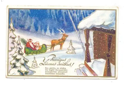 SANTA / WEIHNACHTSMANN, Santa Claus mit Renntierschlitten, Lettland 1937