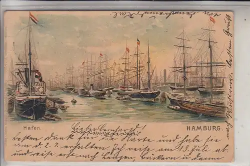 2000 HAMBURG, Hafen, Segelschiffe, Lithographie 1901