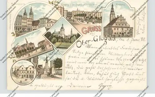 NIEDER-SCHLESIEN - OBER-GLOGAU / GLOGOW, Lithographie 1898, Fabig's Hotel, Schloss Strasse, Schullehrer Seminar...