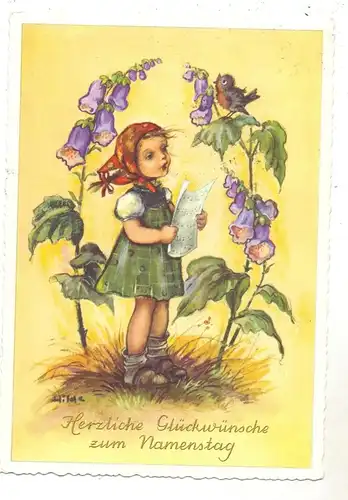 KINDER - Mädchen mit Blumen und Vogel