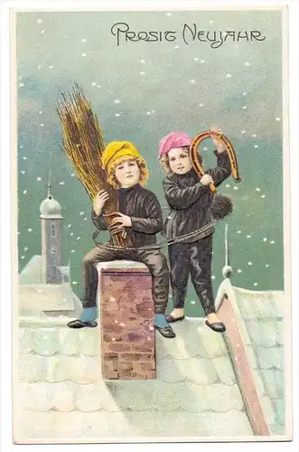 KINDER - Neujahr, Schornsteinfeger /Ramoneur / Chimney Sweeps / Spazzacamino, geprägt / embossed / relief