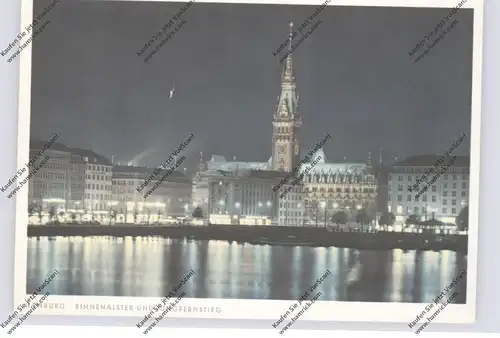 2000 HAMBURG, Binnenalster und Jungfernstieg bei Nacht, 50er Jahre