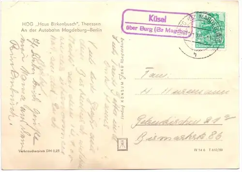 0-3272 MÖCKERN - THEESSEN, Haus Birkenbusch, Landpoststempel "Küsel über Burg", 1960