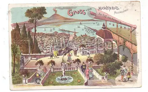 I 80100 NAPOLI / Neapel, Litho, Gruss vom Maskenball