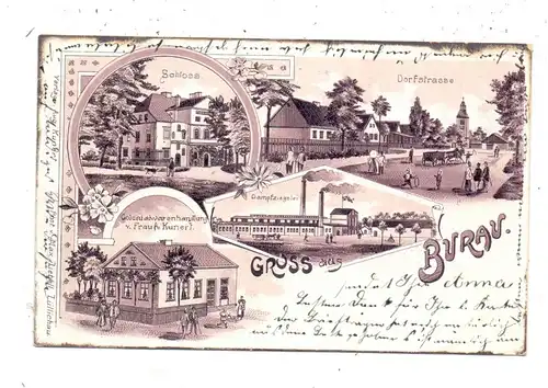 NIEDER - SCHLESIEN - BURAU / BOROWE, Lithographie, Dampfziegelei, Colonialwarenhandlung, Dorfstrasse, Schloss