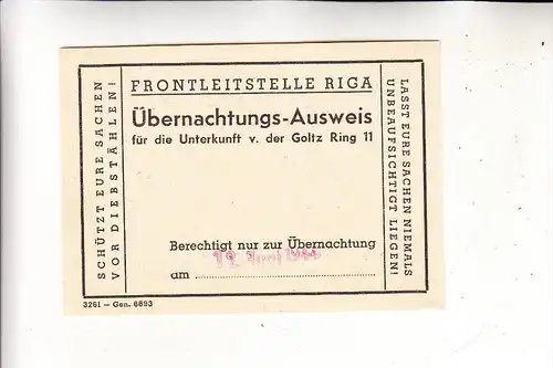 LETTLAND - RIGA, 2.Weltkrieg, Übernachtungs-Ausweis Frontleitstelle Riga, 1944