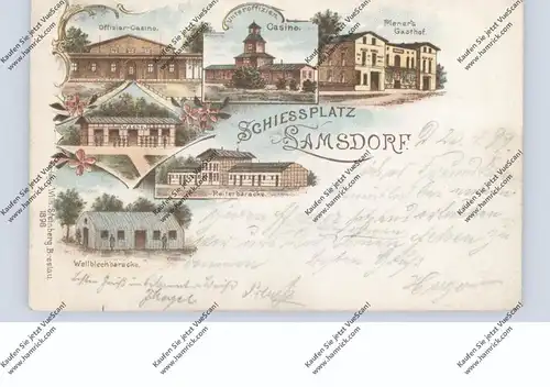 OBER-SCHLESIEN - LAMSDORF / LABINOWICE (Neisse), Lithographie 1899, Schiessplatz, Plener's Gasthof, Reiterbaracke...