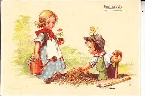 KINDER - Künstler-Karte, Gartenarbeit, kl. Knick