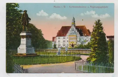 4950 MINDEN, Kurfürstendenkmal und Regierungsgebäude, 1918, Verlag Lamprecht