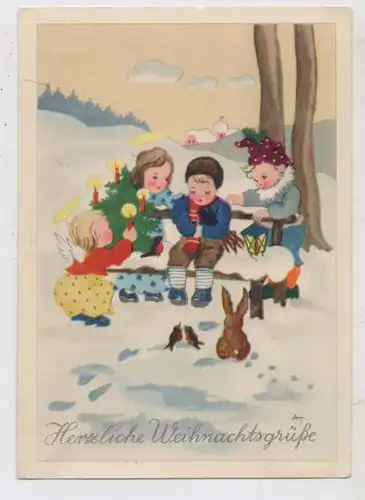 WEIHNACHTEN - Kinder, Zwerg und Tiere im Schnee