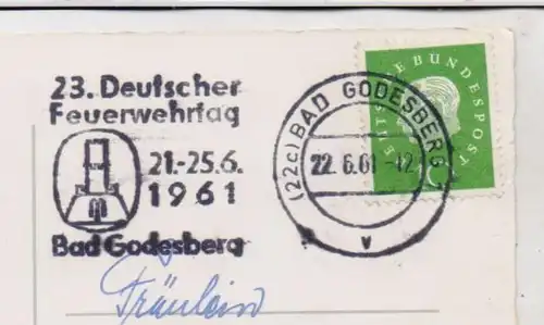 FEUERWEHR - Sonderstempel 23. Deutscher Feuerwehrtag Bad Godesberg 1961