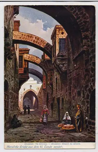 ISRAEL - JERUSALEM, Via Dolorosa, Künstler-Karte F. Perlberg, Bayer. Pilgerverein v. heil. Kreuz