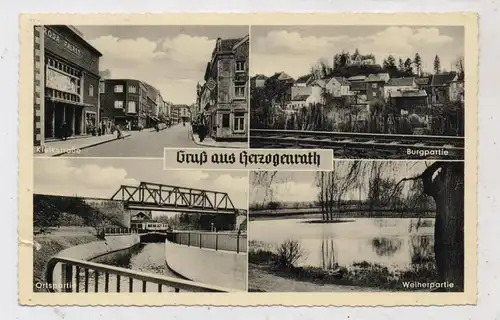 5120 HERZOGENRATH, Kleikstrasse, Burg, Weiher, Kanalbrücke, 1954, kl. Einriss