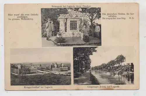 F 57810 LAGARDE / GERDEN, 1. Weltkrieg, Kriegerfriedhof, Reitergrab, gesprengte Brücke, 1916 Feldpost