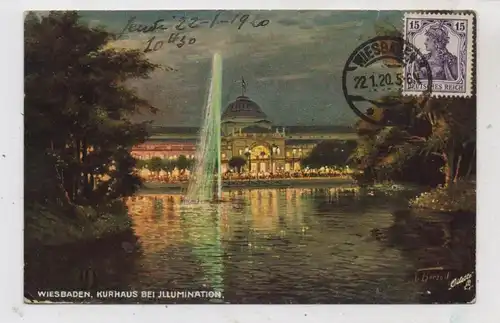 6200 WIESBADEN, Kurhaus bei Illumination, Künstler-Karte, TUCK - Oilette