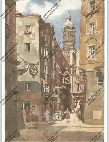 A 6000 INNSBRUCK, Seilergasse mit Stadtturm, Künstler-Karte Edo von Handel-Mazzetti