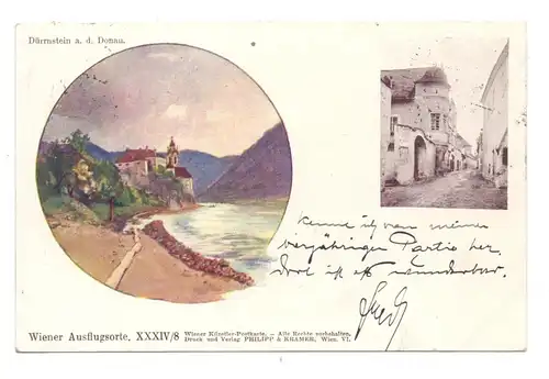 A 3601 DÜRNSTEIN, Künstler-Karte Philipp & Kramer, Wiener Ausflugsorte XXXIV/8