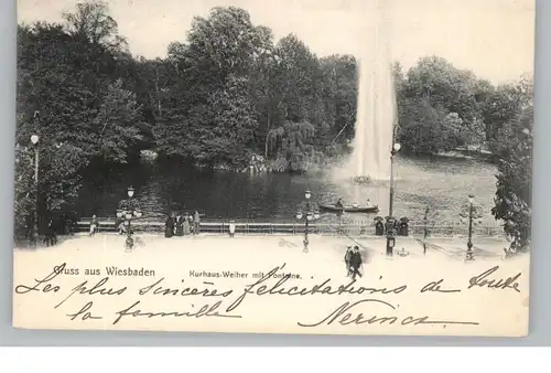 6200 WIESBADEN, Kurhaus Weiher mit Fontäne 1903, Verlag Boogaart