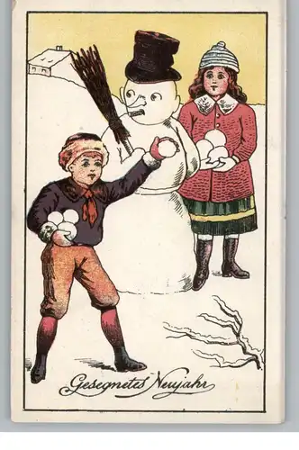 SCHNEEMANN / Snowman / Bonhomme de neige / Sneeuwpop / Kinder in der Schneeballschlacht