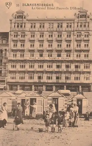 B 8370 BLANKENBERGE, Grand Hotel Pauwels D'Hondt, Strandleven, 1911