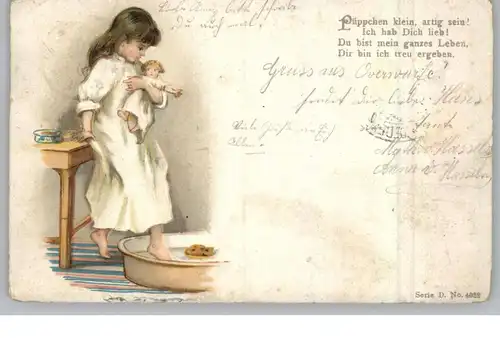 KINDER - Mädchen mit Puppe, Lithographie, 1900, von Wulsdorf nach Rodenkirchen befördert