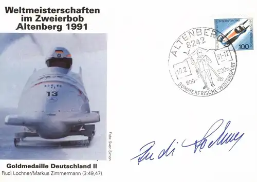 WINTERSPORT - BOB, Zweierbob Weltmeisterschaft 1991 Altenberg, Rudi Lochner