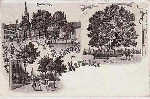 4178 KEVELAER, Lithographie, Kreuzweg, Kapellen Platz, Kreuzbaum