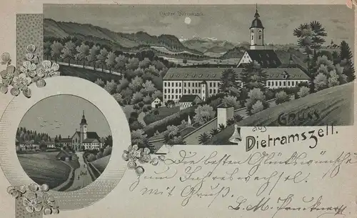 8157 DIETRAMSZELL, Lithographie, Kloster, 2 Ansichten