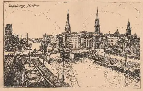 4100 DUISBURG, Hafen / Schwanentor, Künstler-Karte 20er Jahre