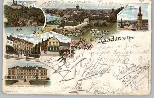 BÖHMEN & MÄHREN - KAADEN an der Eger / KADAN, Lithographie, 6 Ansichten, minimaler Einriss am Oberrand