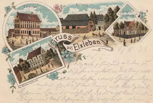 0-5211 ELXLEBEN, Lithographie 1899, Gasthaus, Pfarrhaus, Rittergut, Doktor-Wohnung, Kastenstempel