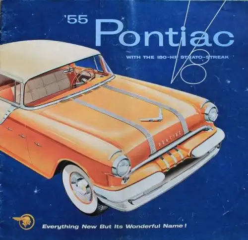 Pontiac 180-HP Strato Streak Modellprogramm 1955 Automobilprospekt (3524)