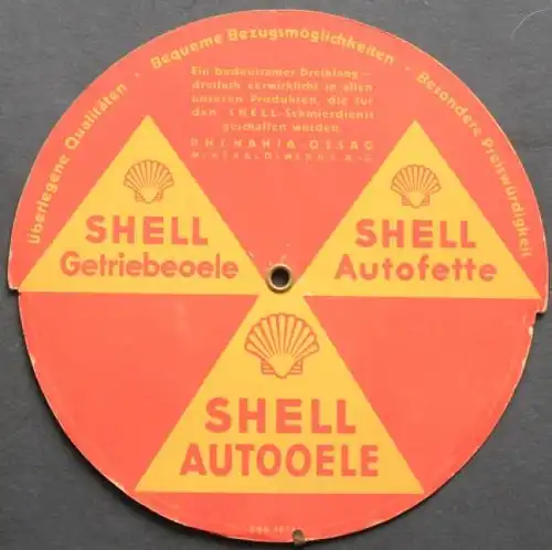 Shell Autooele Rhenania Ossag 1928 "Shell-Berater bei Motorstörungen" Werbe-Drehscheibe (7719)