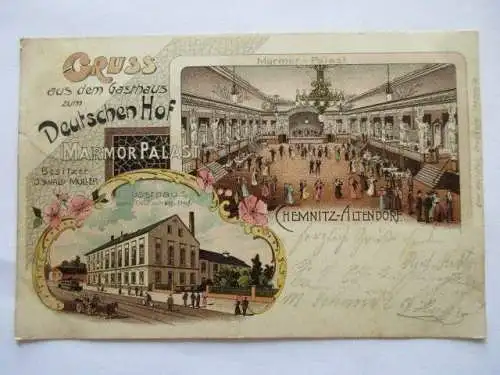 seltene alte Ak Chemnitz Altendorf Gasthaus Deutscher Hof Mamor Palast 1901