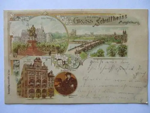 alte Ak Magdeburg Gruss aus dem Schultheiss Kaiser Wilhelm Platz 1901