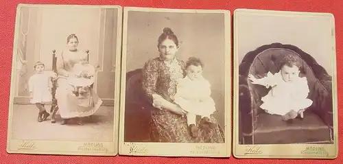 (1049338) Drei sehr alte Kinderfotos auf Karton, um 1900 ? Atelier Keil, Mödling. Siehe bitte Bilder