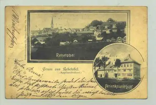 (1018501) Ansichtskarte aus der Schweiz. "Gruss aus Rehetobel". Beschrieben u. postalisch gelaufen mit Marke u. Stempel v. 1899. Th. Zingg, Baden