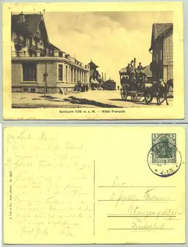 (1018442) Ansichtskarte aus der Schweiz. "Schlucht 1138 m. s. M. - Hotel Francais". Beschrieben u. postalisch gelaufen mit Marke u. Stempel v. 1913