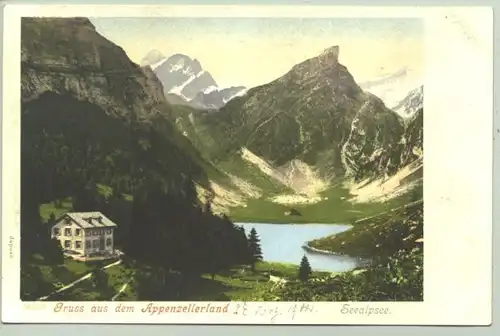 (1018430) Ansichtskarte aus der Schweiz. "Gruss aus dem Appenzellerland - Seealpsee". Kleine handschriftliche Datum-Notiz v. 27. Aug. 1904