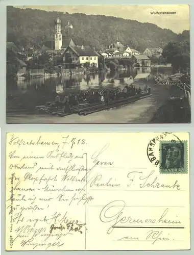 (82515-011) Ansichtskarte. "Wolfratshausen". Beschrieben u. postalisch gelaufen mit Marke u. Stempel von 1912